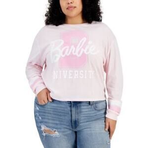 Love Tribe Juniors Trendy Plus Size Long-Sleeve Barbie Festival Bloom Crop Tee